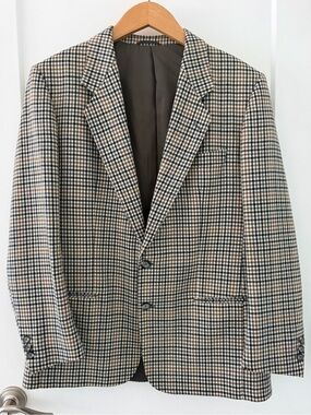 VNTG Zwicker West Germany Pure Wool Houndstooth Sport Coat Blazer 42R EU50